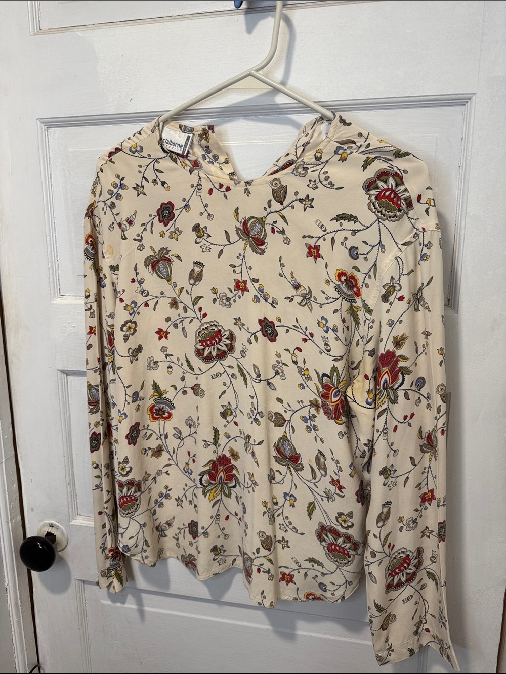 Liz Claiborne Cream Floral Hooded Top with Red Accents